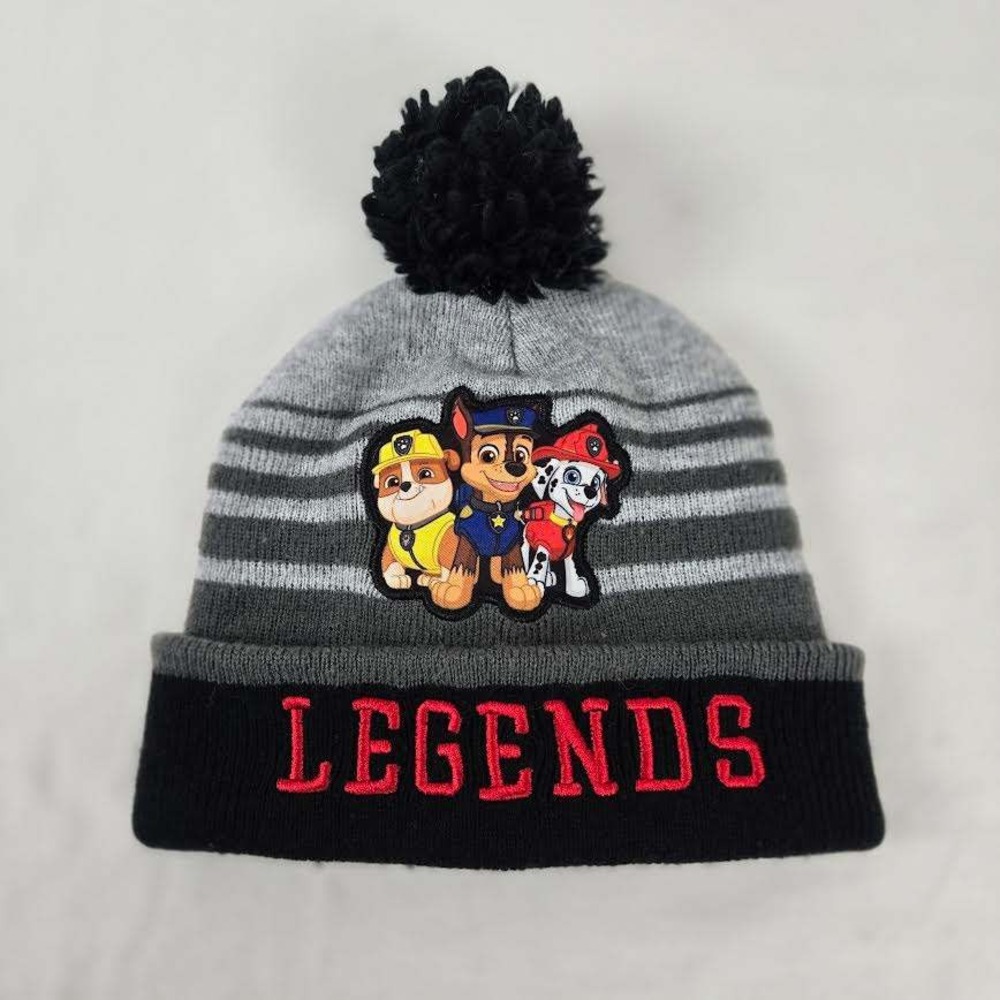 Kids Nickelodeon Paw Patrol Legends Beanie‎ Hat Toddler Gray Black Pom